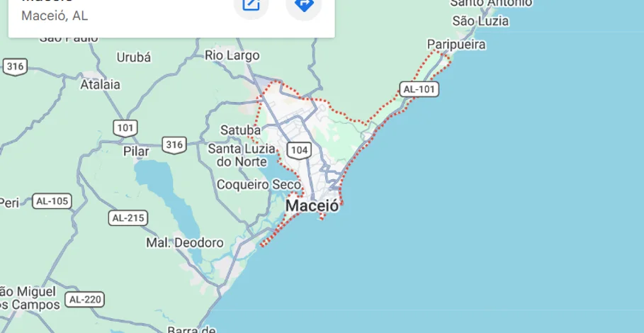Mapa estático da região de Maceió, Alagoas